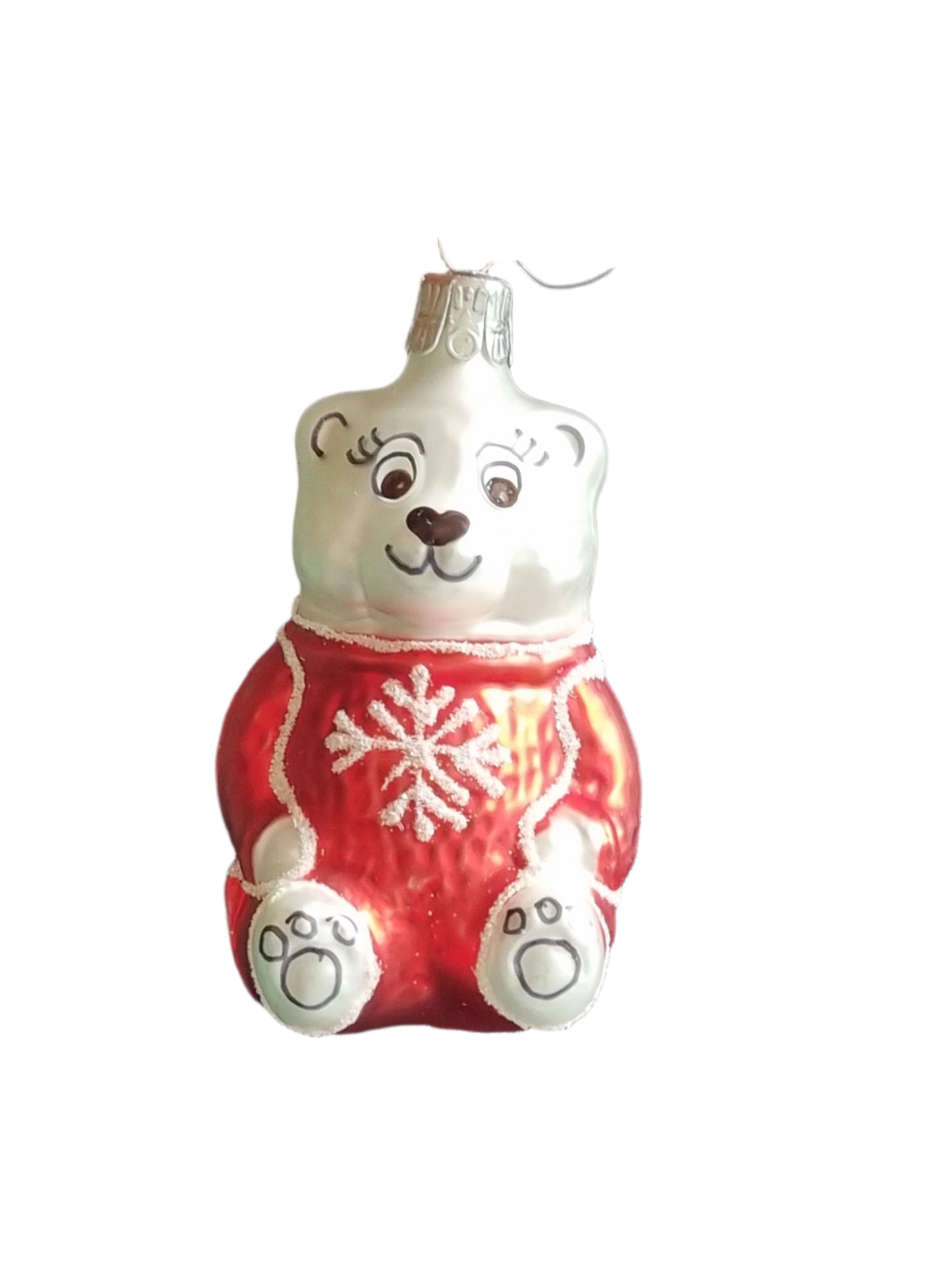 European Glass Christmas ornament of a Bear | Teddy Bear in Snowflake Jumper (H)