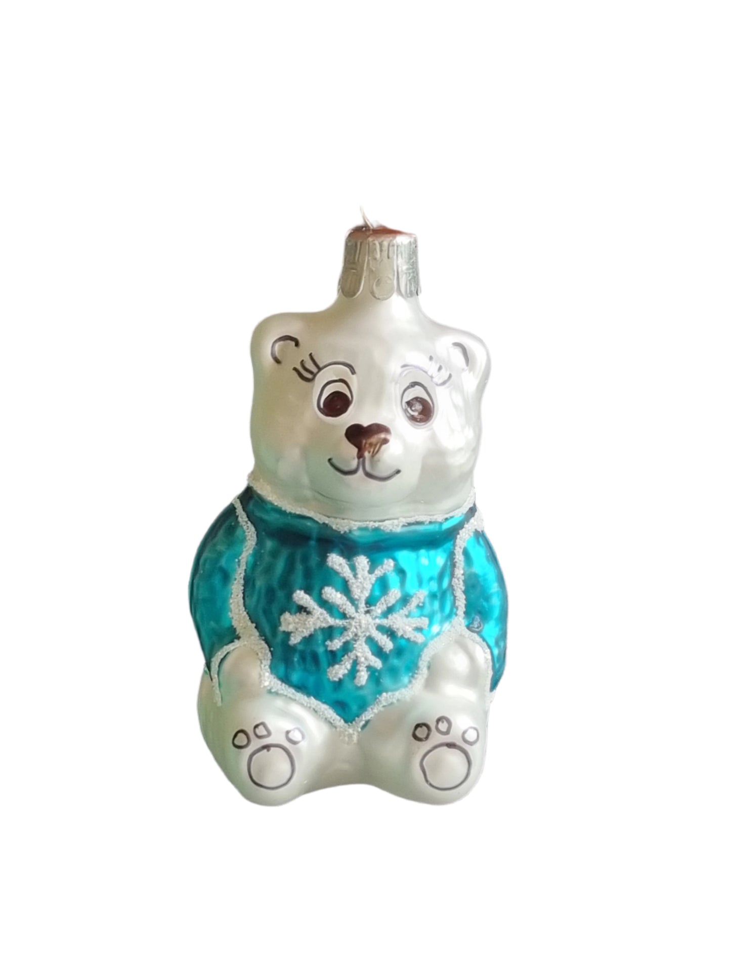 European Glass Christmas ornament of a Bear | Teddy Bear in Snowflake Jumper (H)
