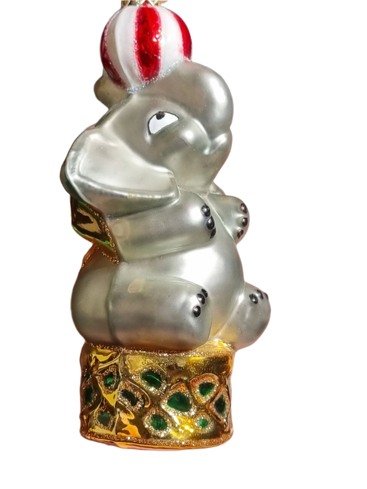 European Glass Christmas ornament of a Elephant with Ball (S)