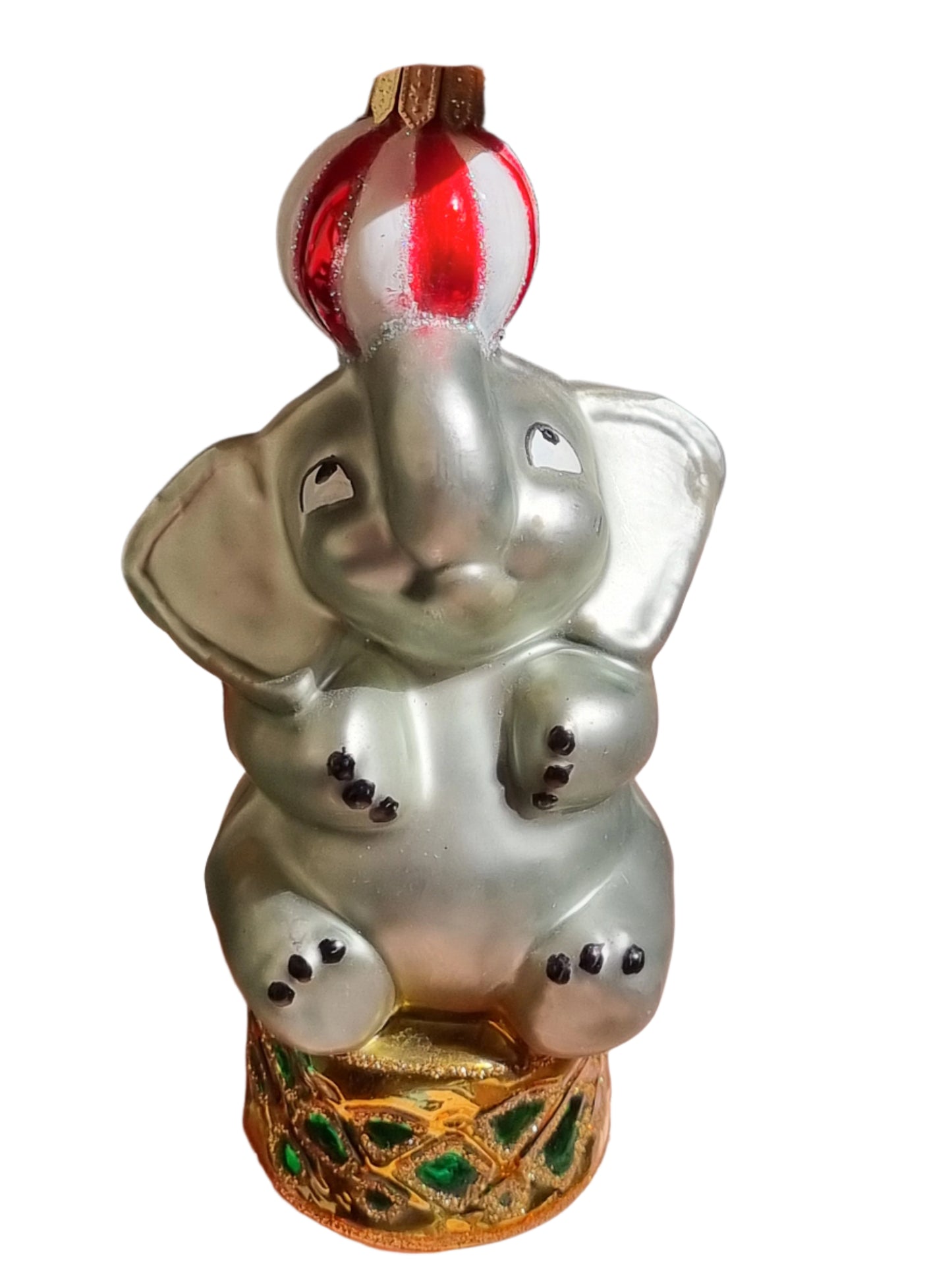 European Glass Christmas ornament of a Elephant with Ball (S)
