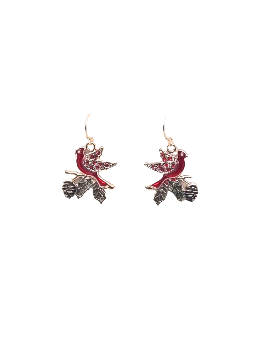 European Glass Christmas ornament of a Birds on Branch | Earrings