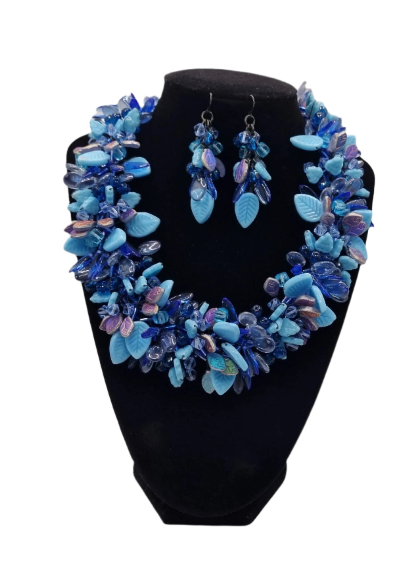 European Glass Christmas ornament of a Blue Crystal Necklace with Earrings