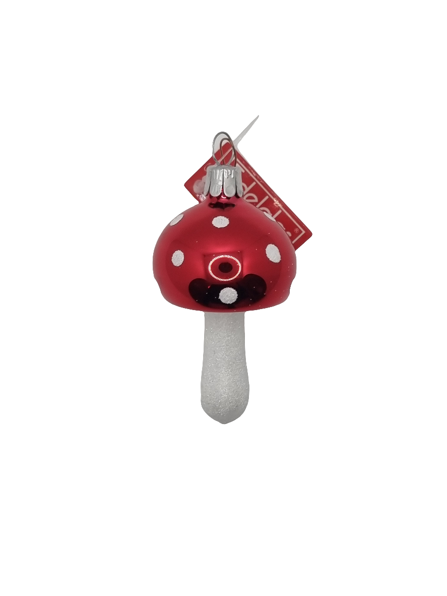 European Glass Christmas ornament of a Mushroom | Assorted Style with Red Cap & White Stalk (G)