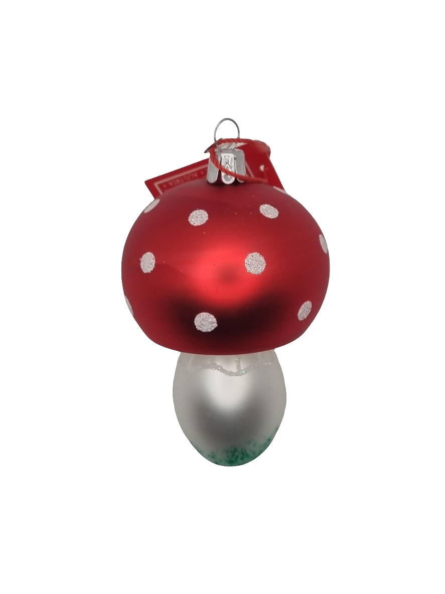 European Glass Christmas ornament of a Mushroom | Assorted Style with Red Cap & White Stalk (G)