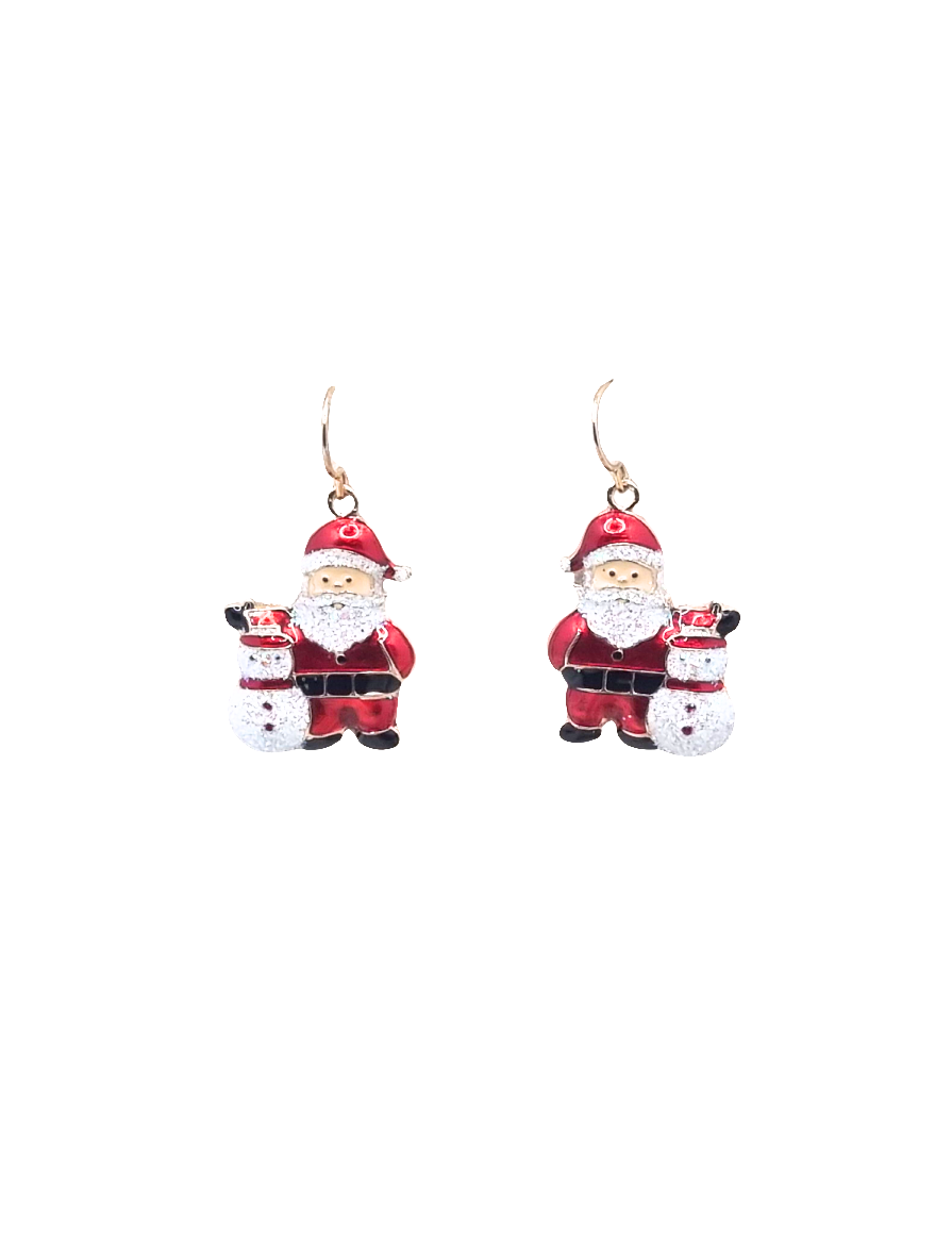 European Glass Christmas ornament of a Santa with Snowman | Earrings