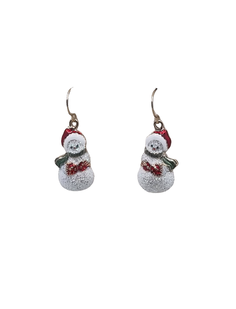 European Glass Christmas ornament of a Single Sparkle Snowmen | Earrings
