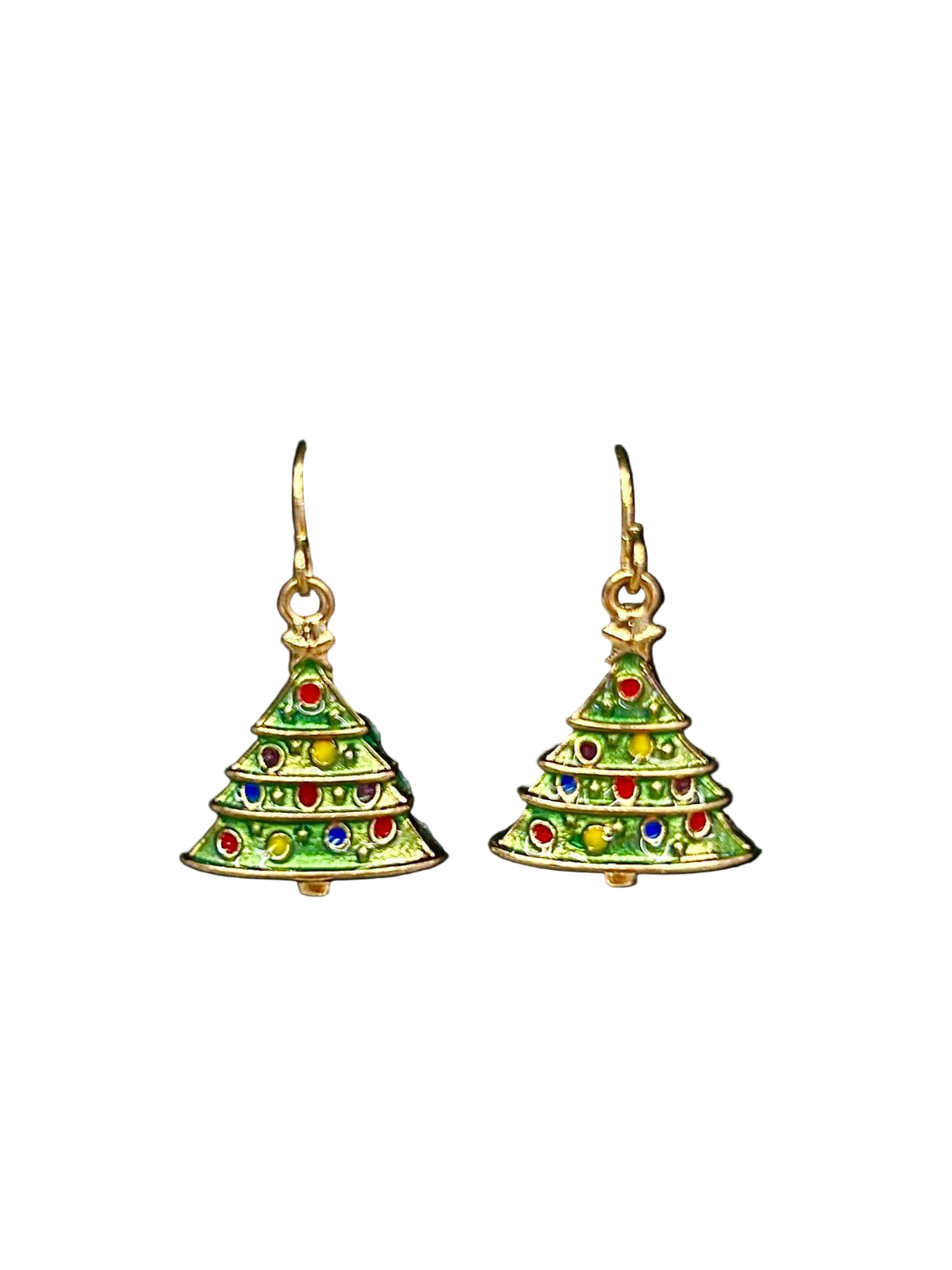 Christmas tree earrings with colorful details