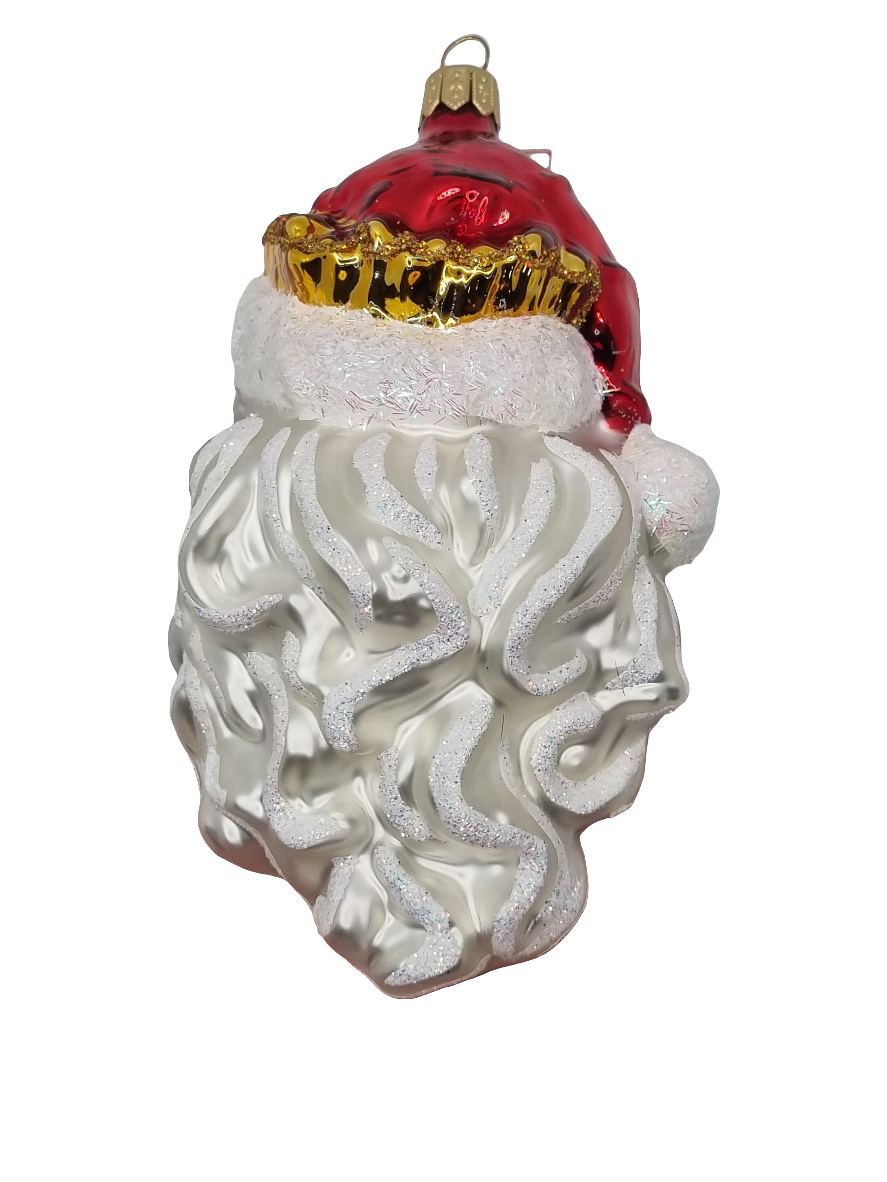 European Glass Christmas ornament of a Santa Head | with Flower Beard (T)