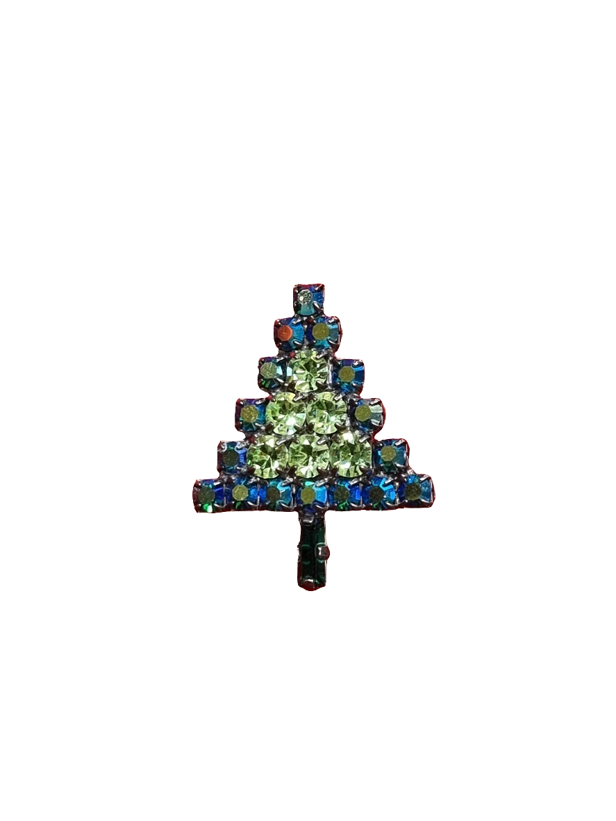 European Glass Christmas ornament of a Small Blue & Green Crystal Tree | Brooch V