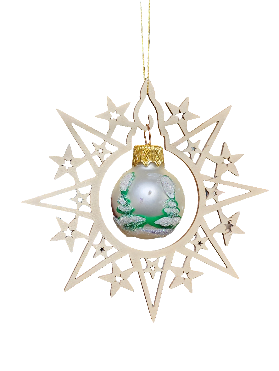 European Glass Christmas ornament of a Bauble | Inside Wooden Star (J)
