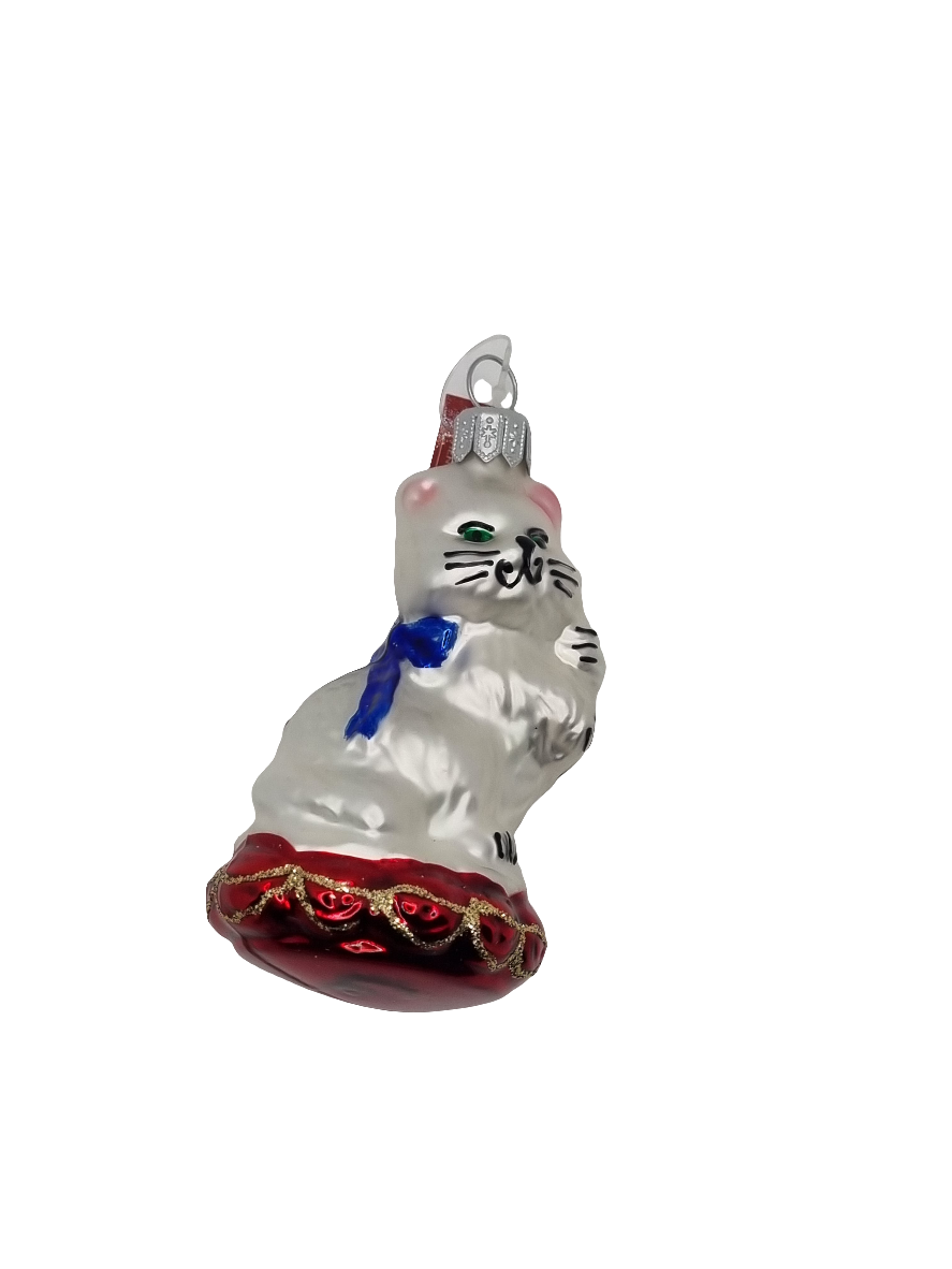 European Glass Christmas ornament of a Cat cushion (H)