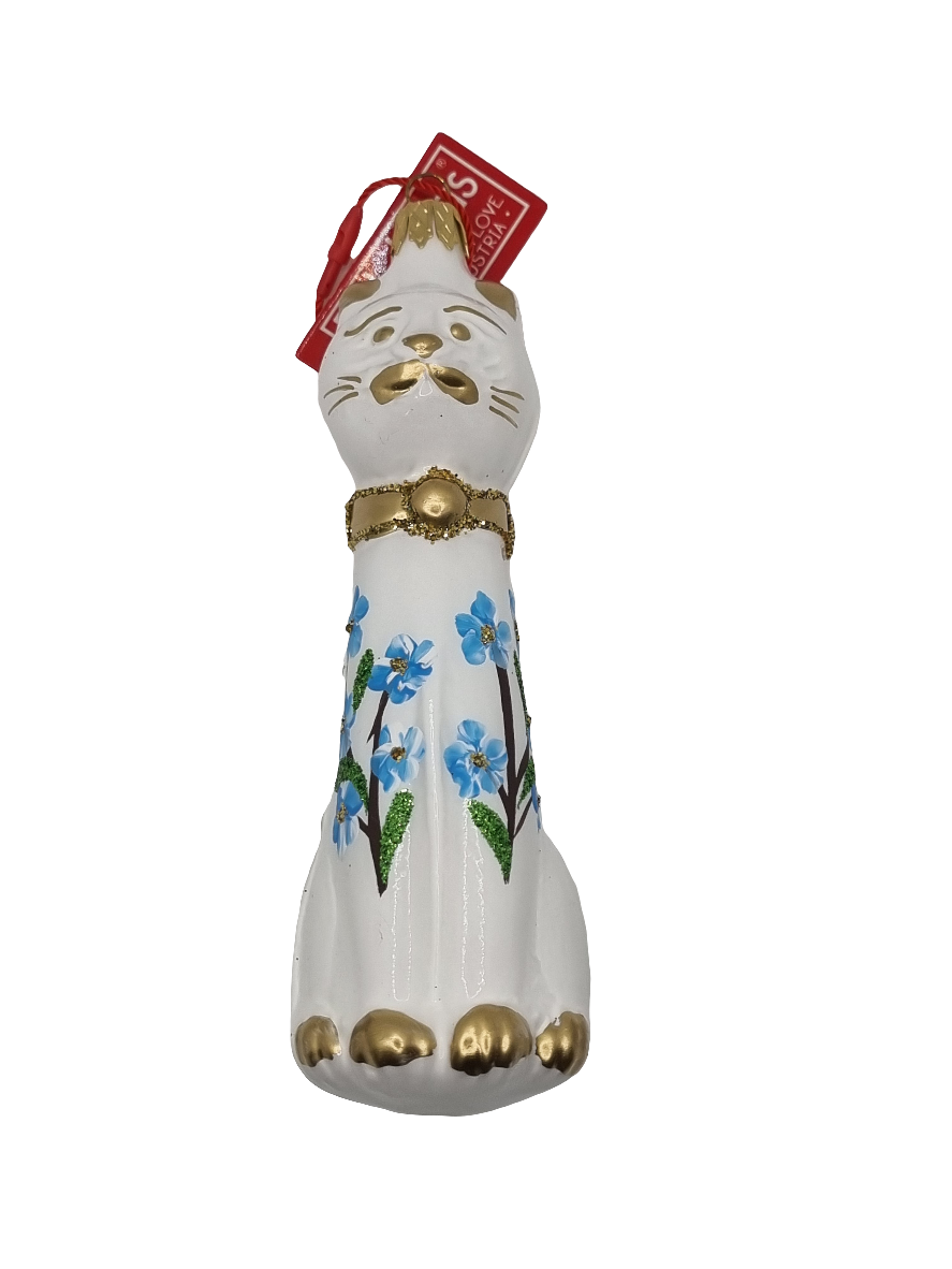 European Glass Christmas ornament of a Cat | Bow Tie Sitting Tall (K)
