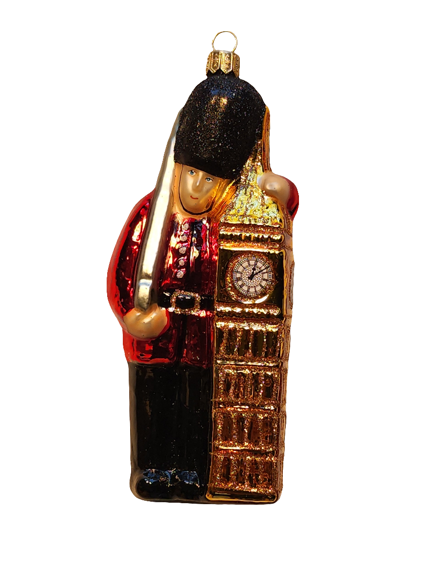 European Glass Christmas ornament of a Big Ben with Guard Large (V)