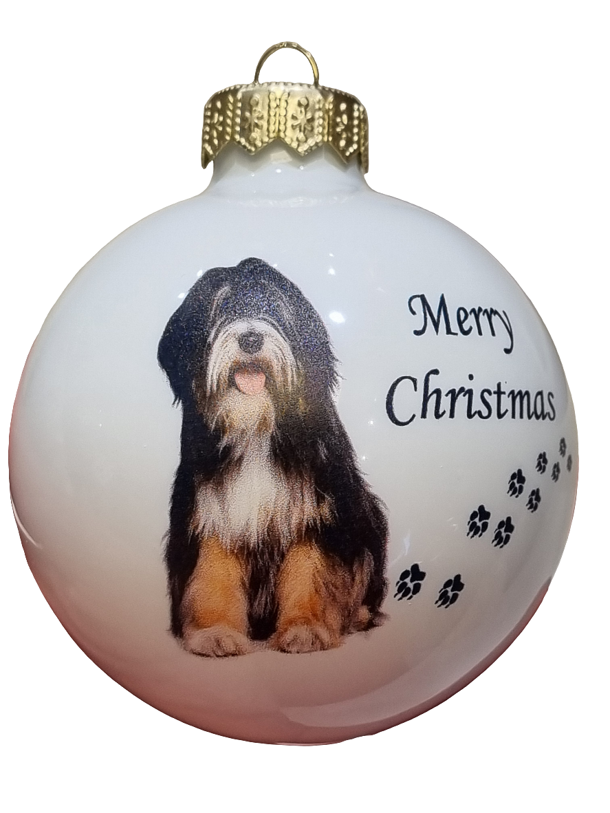 European Glass Christmas ornament of a Baubles | Merry Christmas Dog (F)