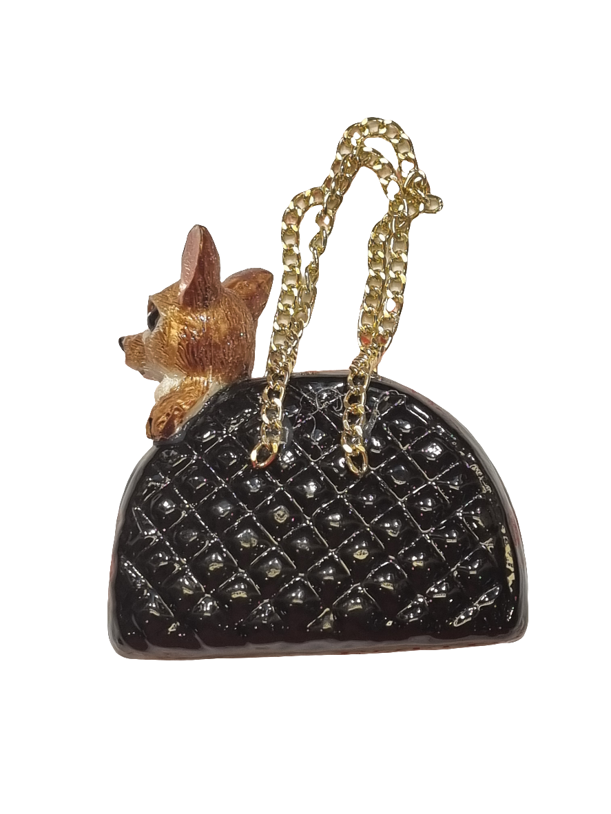 European Glass Christmas ornament of a Dogs | Chihuahua in Handbag (O)