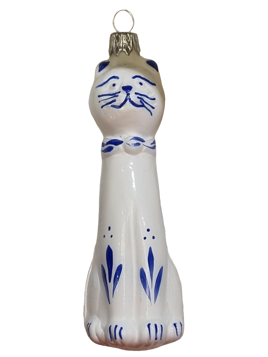 European Glass Christmas ornament of a Cat | Bow Tie Sitting Tall (K)