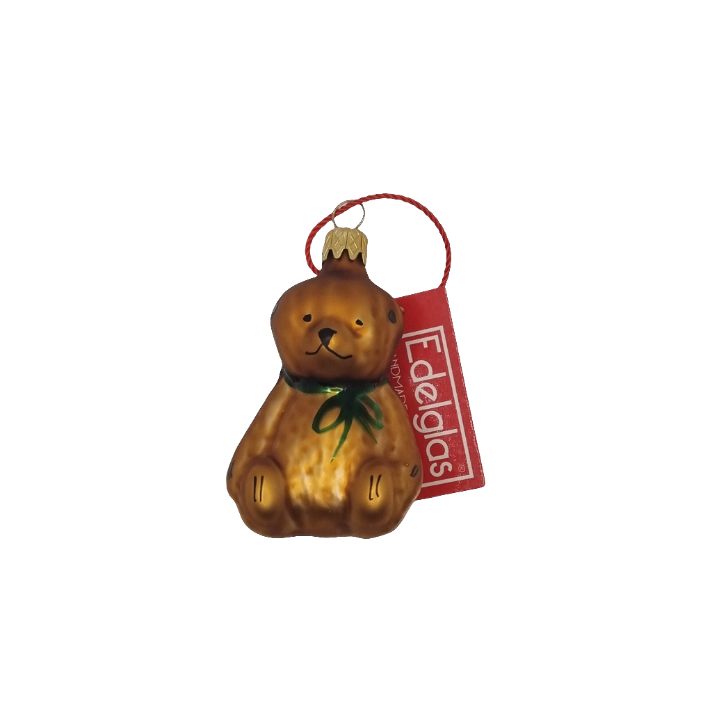 European Glass Christmas ornament of a Bear | Teddy Bear Sitting with Ribbon (D)