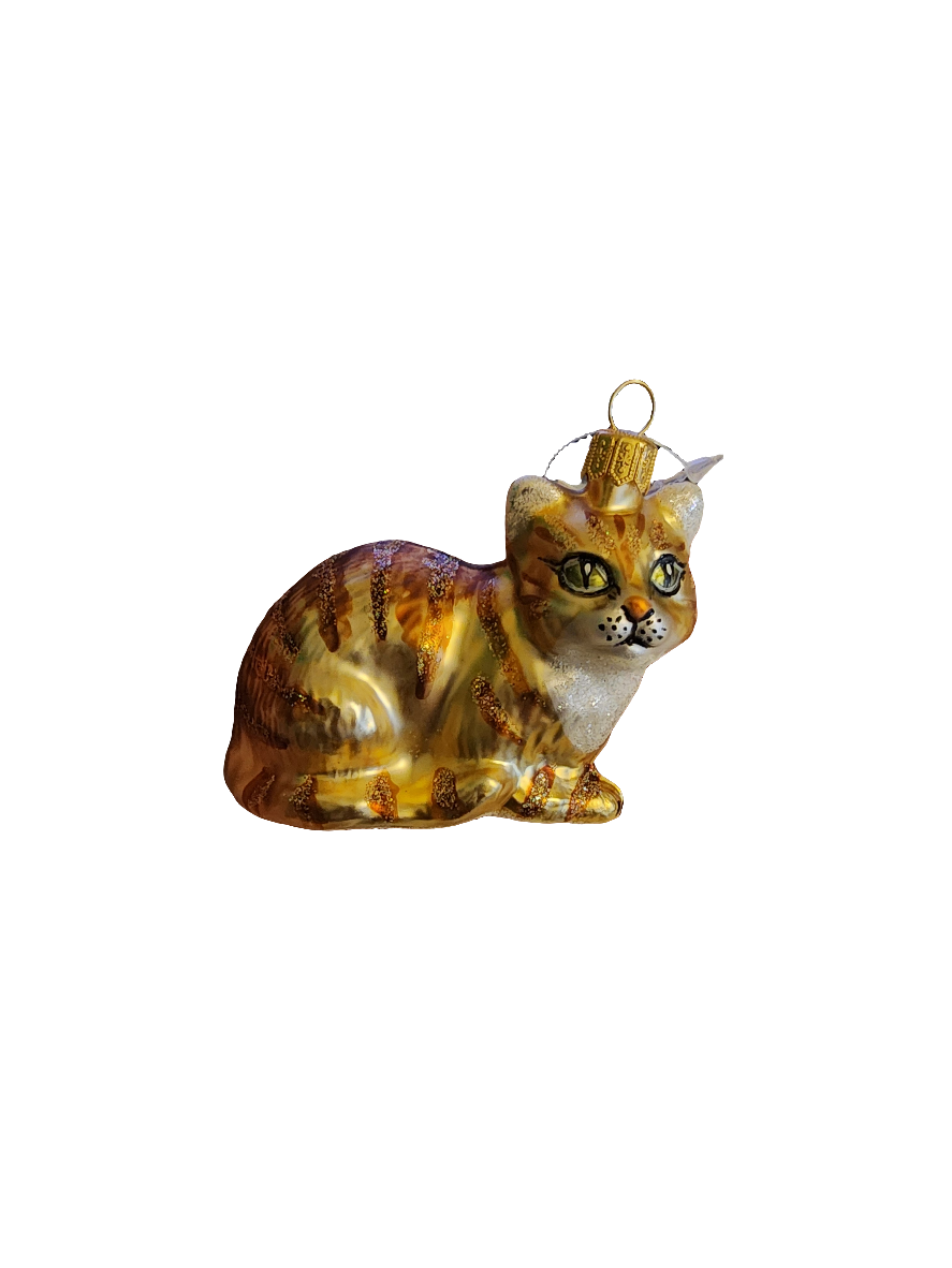 European Glass Christmas ornament of a Cat | Ginger Striped Tabby (S)