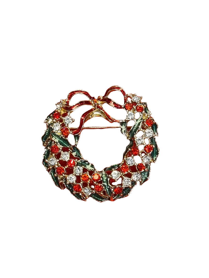 European Glass Christmas ornament of a Crystal Wreath with Top Bow | Brooch V