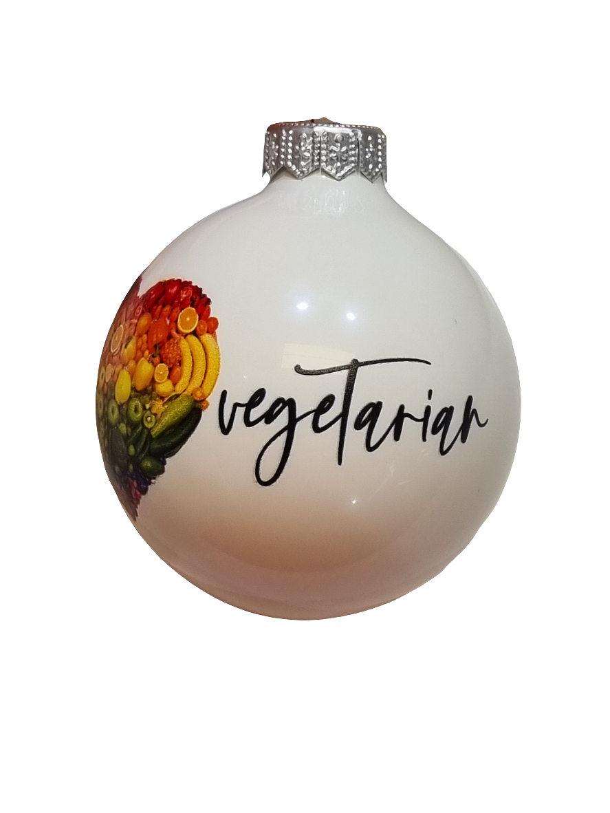 European Glass Christmas ornament of a Bauble | I Love Vegetarian (F)