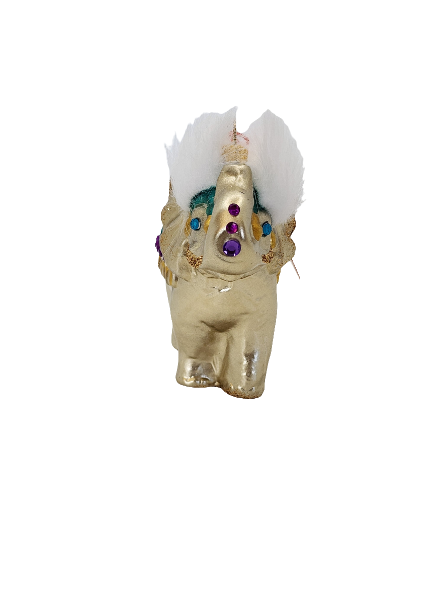 European Glass Christmas ornament of a Elephant gold bejewled fur (U)