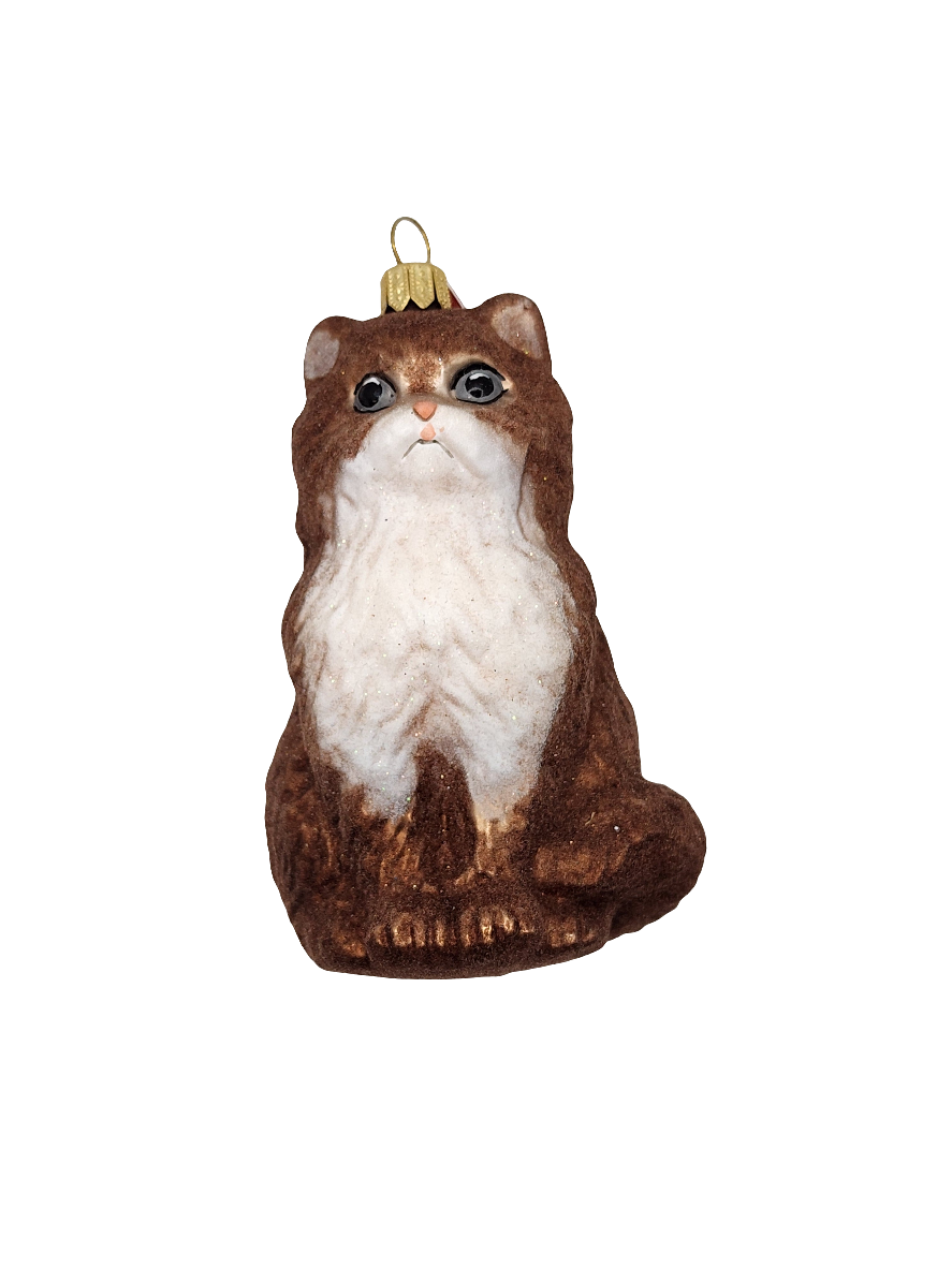 European Glass Christmas ornament of a Cat | Large Ragdoll brown (T)