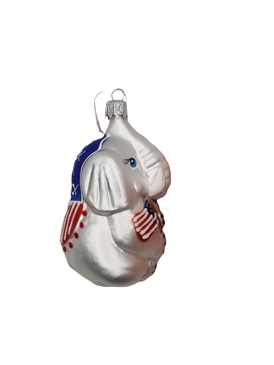 European Glass Christmas ornament of a Elephant USA American Flag (J)