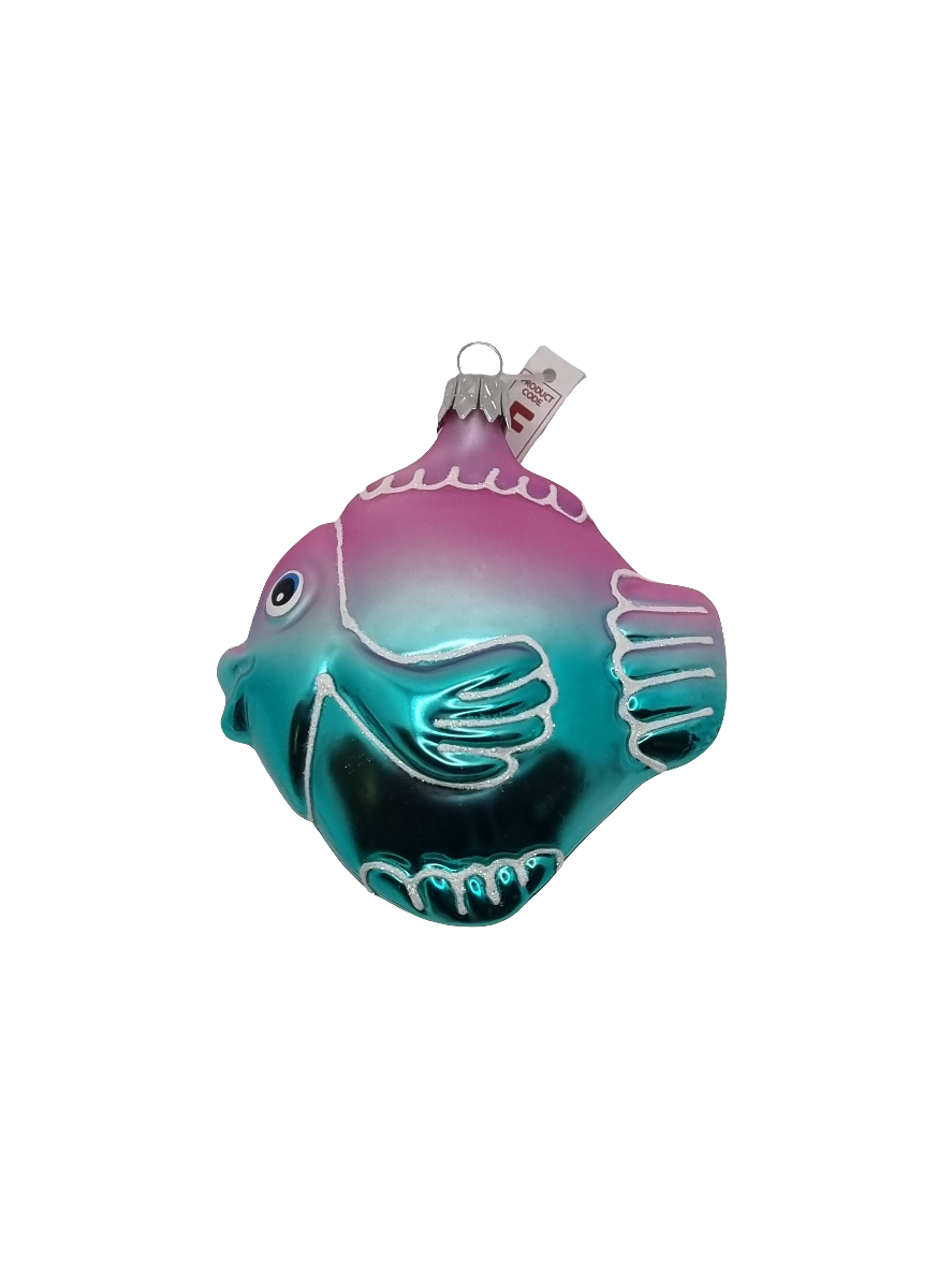 European Glass Christmas ornament of a Fish | Large Frosted with Sparkles (F)