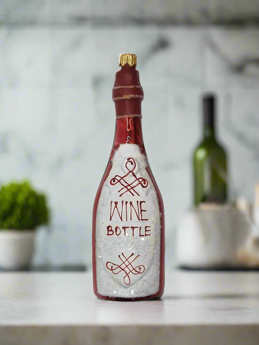 European Glass Christmas ornament of a Wine Bottle (R)