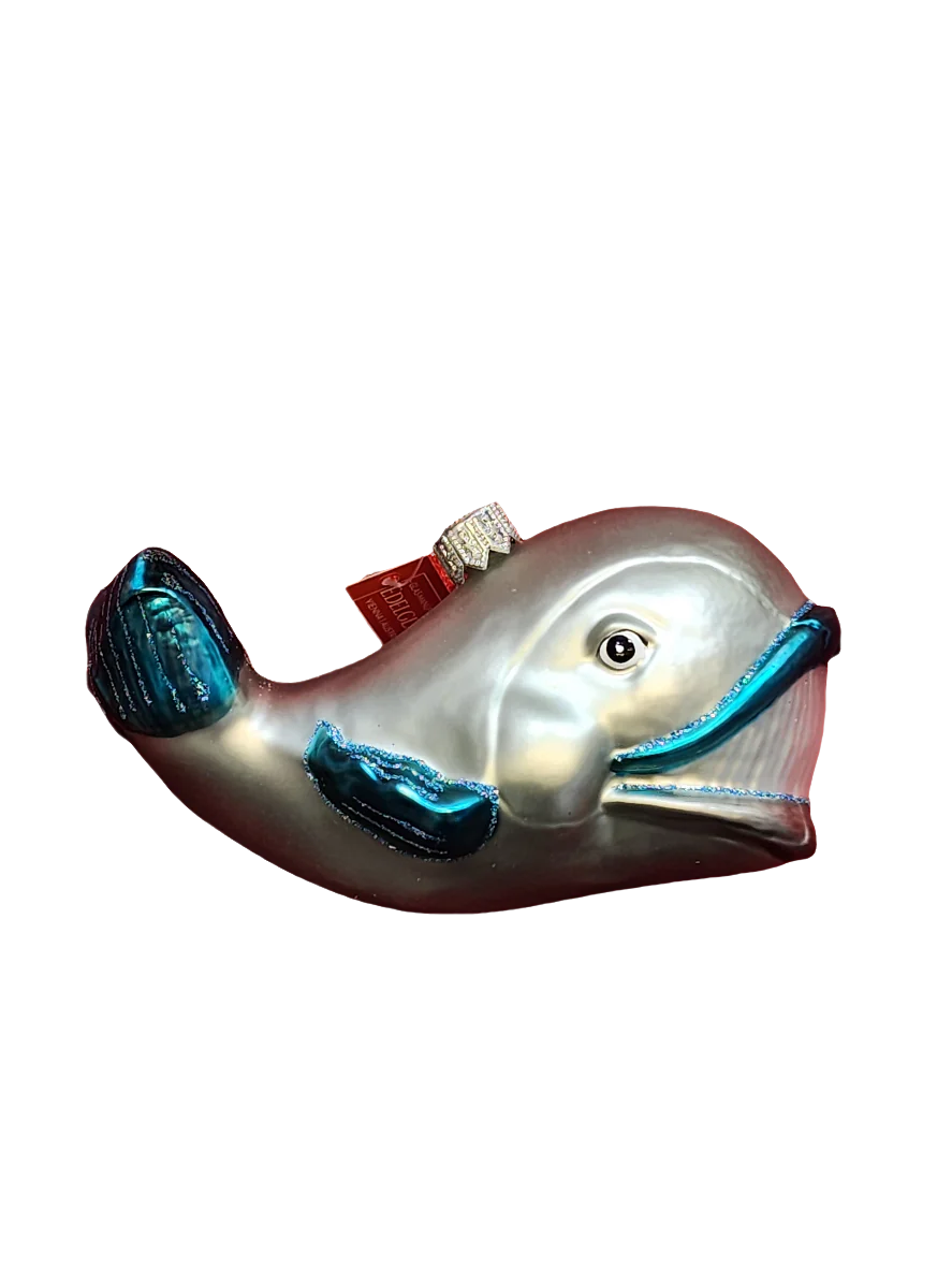 European Glass Christmas ornament of a Whale with Baby Calf (V)