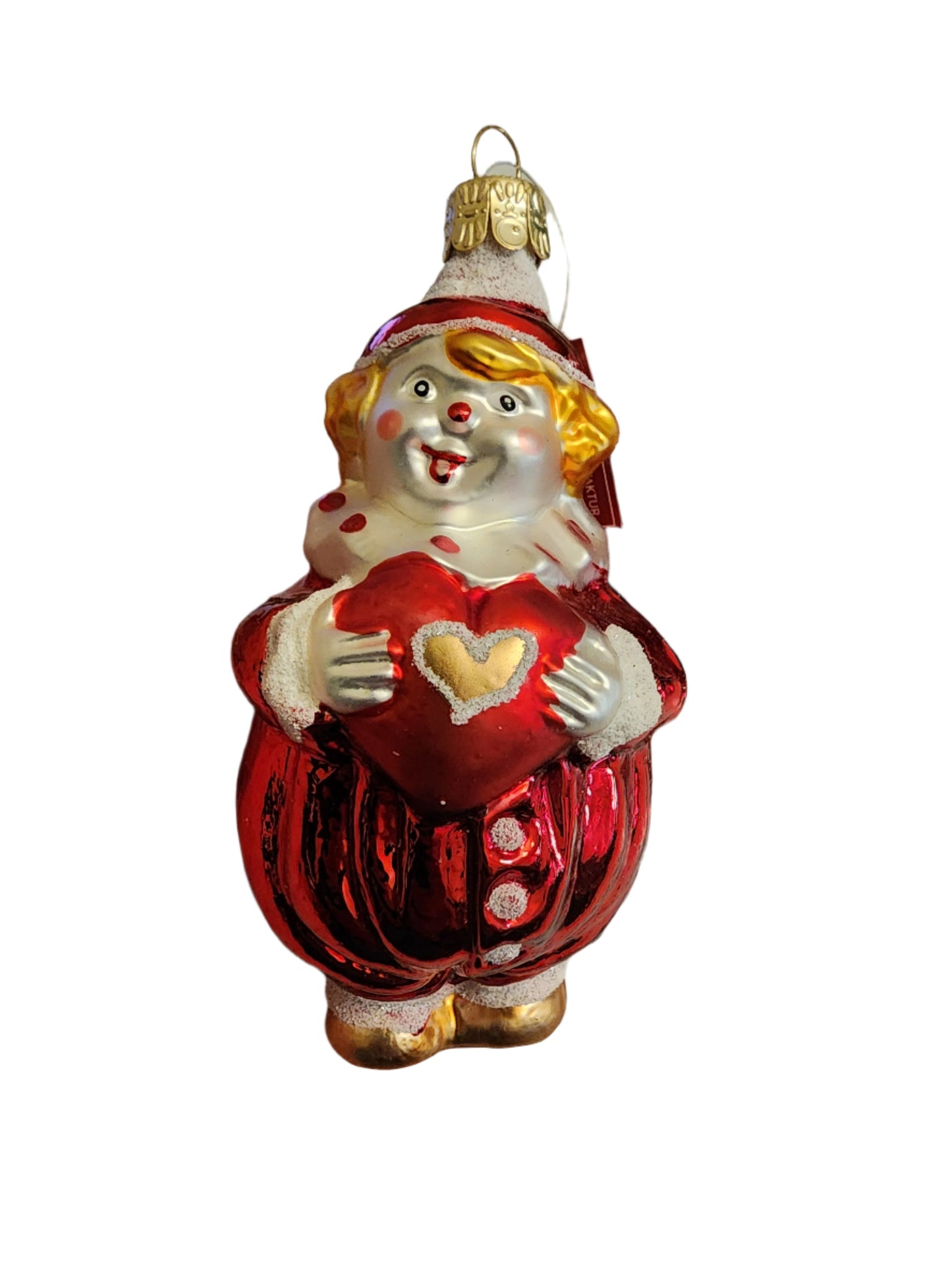 European Glass Christmas ornament of a Clown with Heart (P)