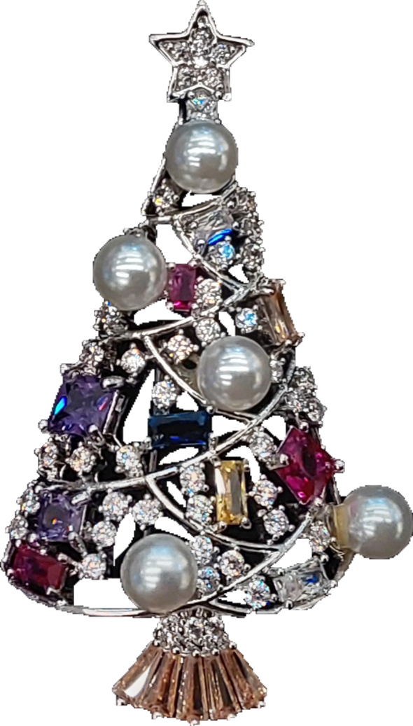 Tree with Square Crystal Baubles | Brooch VIII