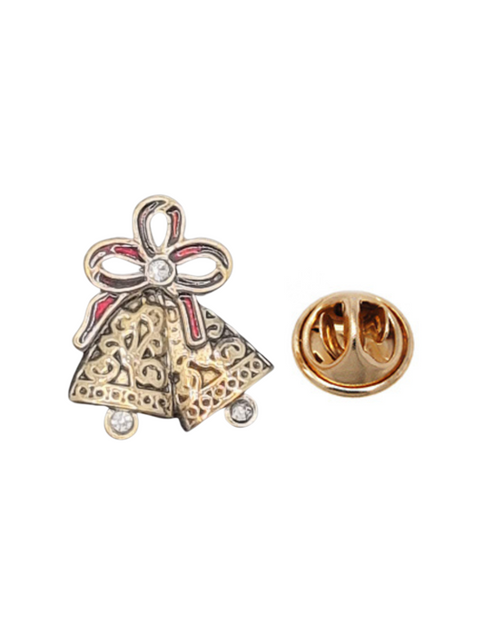 European Glass Christmas ornament of a Double Gold Bell | Pins