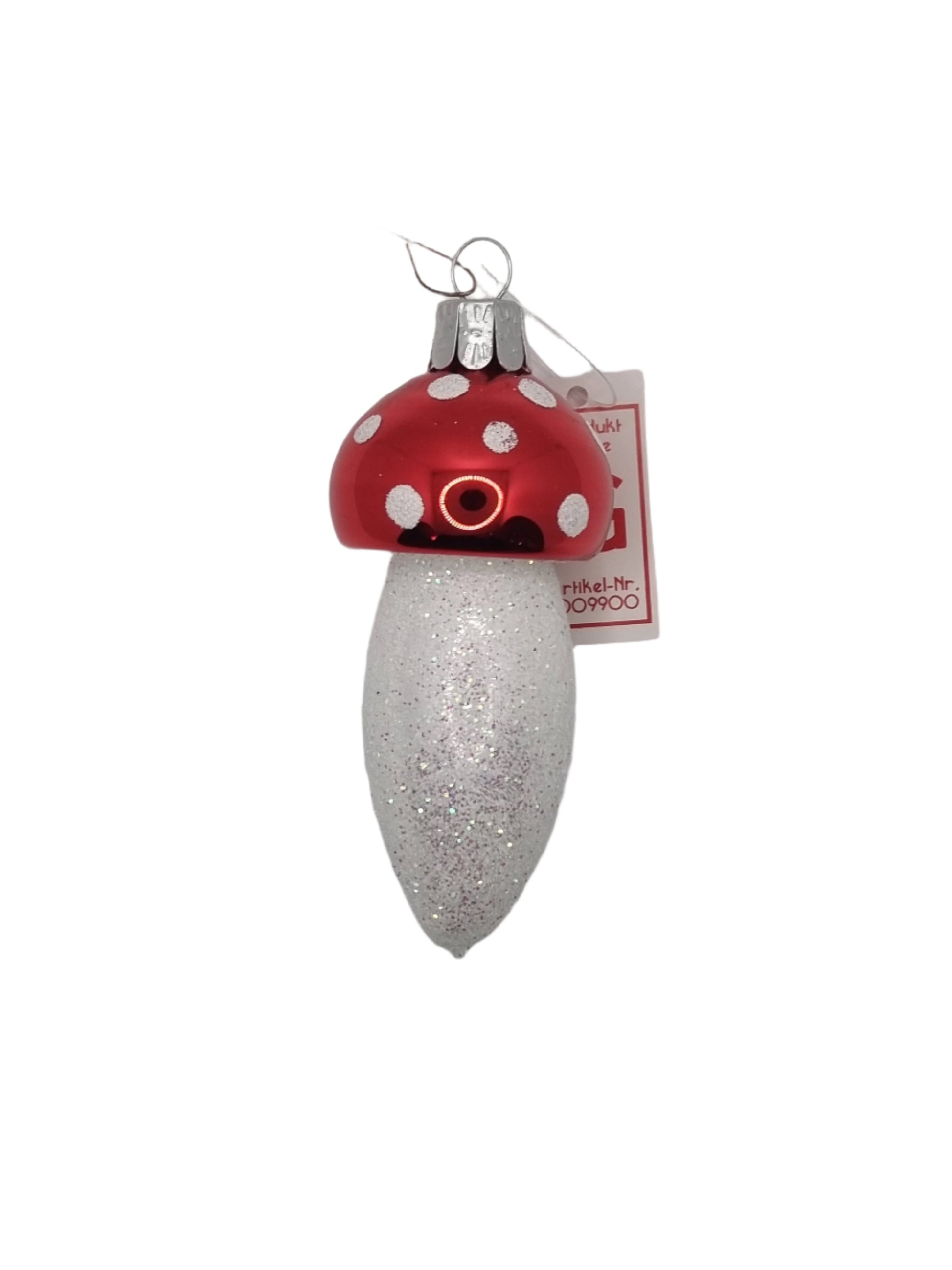 European Glass Christmas ornament of a Mushroom | Assorted Style with Red Cap & White Stalk (G)