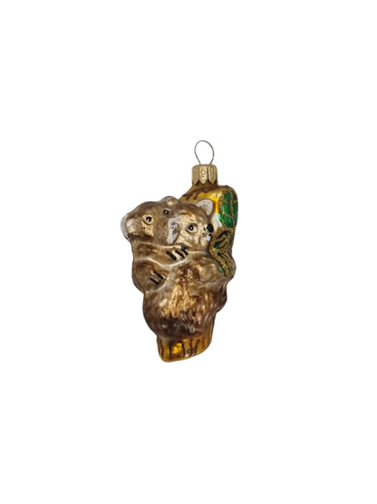 European Glass Christmas ornament of a Koala family on branch (K)
