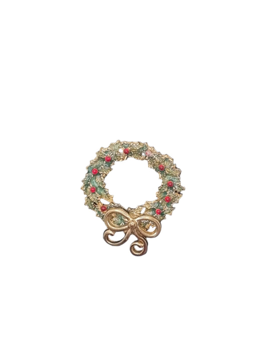 European Glass Christmas ornament of a Christmas Wreath with Bow | Brooch IV