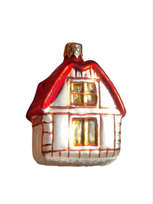 European Glass Christmas ornament of a House Brown Roof (K)