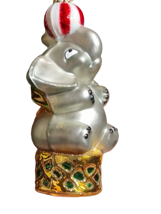 European Glass Christmas ornament of a Elephant with Ball (S)
