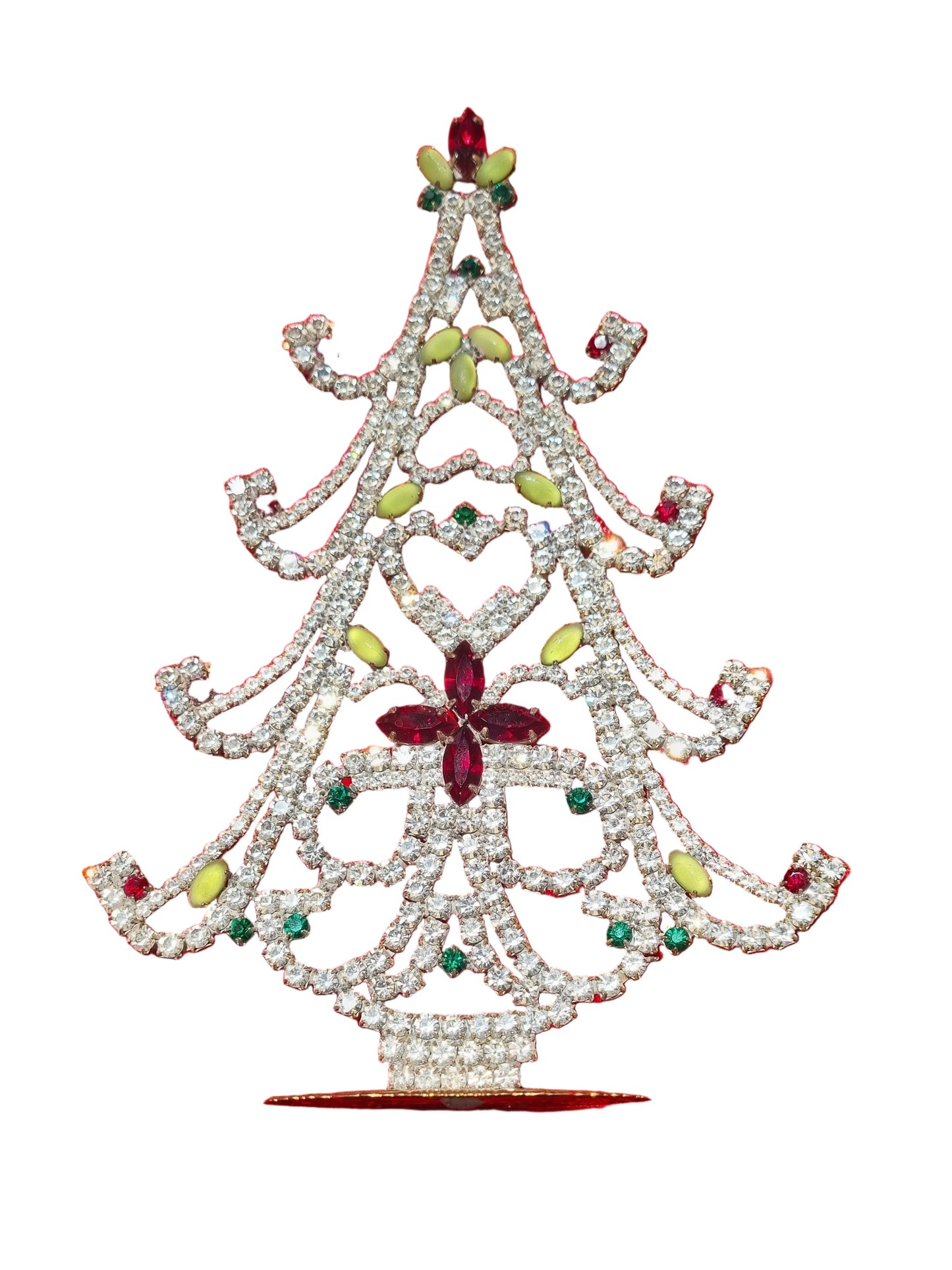 Decorative Christmas tree ornament with gemstones on a white background