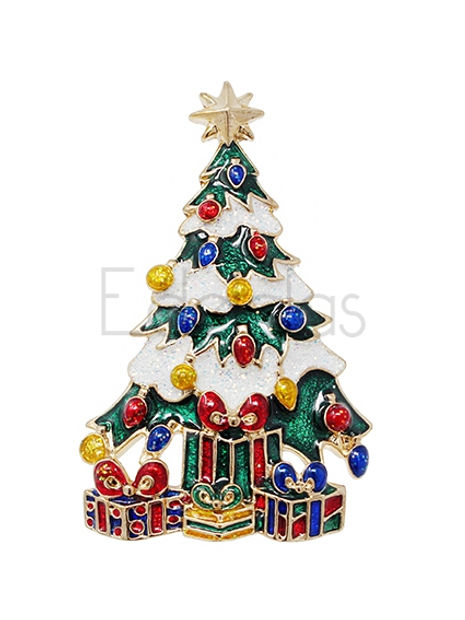 European Glass Christmas ornament of a Snowy Christmas Tree with Presents 5cm | Brooch V
