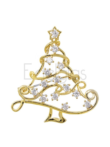European Glass Christmas ornament of a Delicate Gold Christmas Tree with Crystal Baubles 4cm | Brooch V