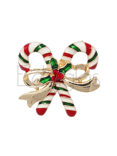 European Glass Christmas ornament of a Double Candy Cane Gold with Bow 4cm | Brooch V