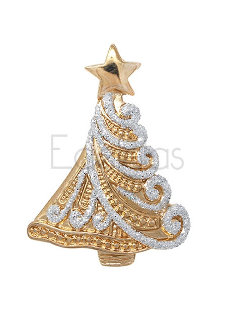 European Glass Christmas ornament of a Silver & Gold Christmas Tree with Star 5cm | Brooch V