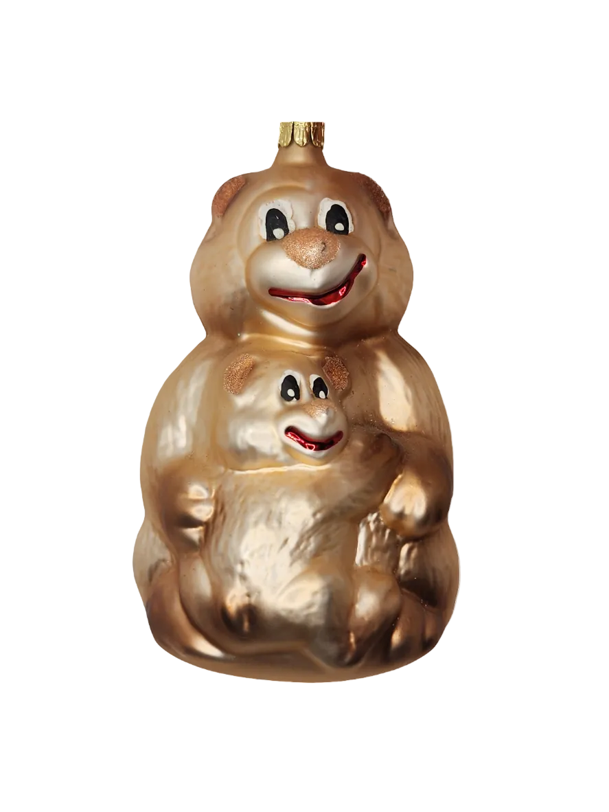 European Glass Christmas ornament of a Bear | Big Bear Hugging Cub (N)