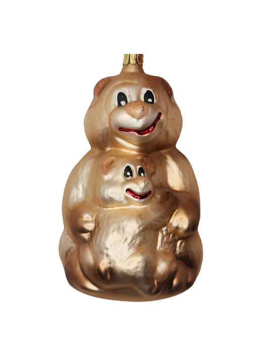 European Glass Christmas ornament of a Bear | Big Bear Hugging Cub (N)