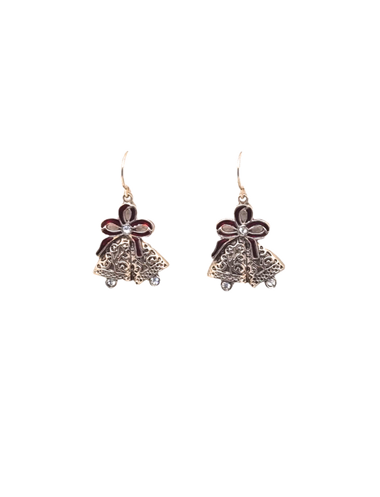 European Glass Christmas ornament of a Double Gold Bells | Earrings