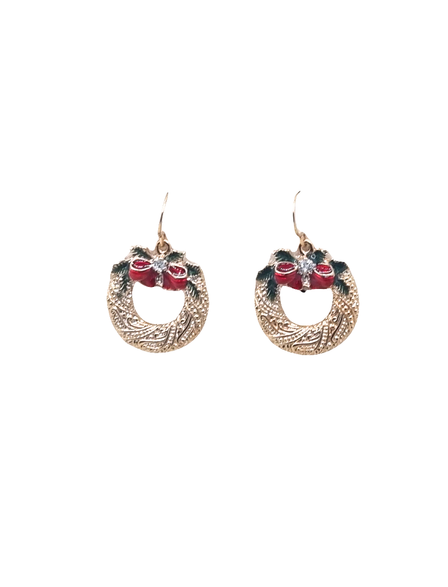 European Glass Christmas ornament of a Gold Wreaths | Earrings
