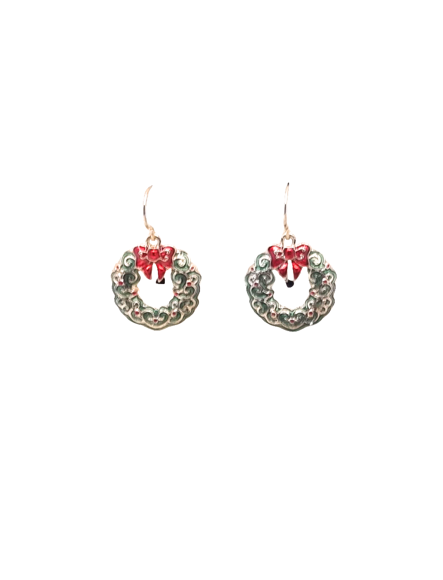 European Glass Christmas ornament of a Green Wreaths | Earrings