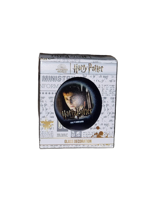 Harry Potter-themed glass Christmas bauble featuring Harry Potter