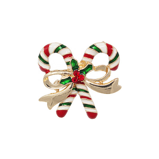 European Glass Christmas ornament of a Double Candy Cane with Bow | Brooch IV